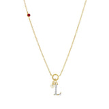 10K Yellow Gold 'L' Initial Diamond Necklace With Ruby And Pearl