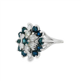 JT ESTATE 14K White Gold Round Sapphire And Diamond Flower Ring
