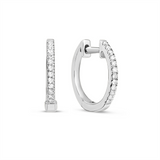 14K White Gold 12mm Round Huggie Natural Diamonds Hoop Earrings