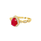 14K Yellow Gold Pear Ruby Halo Ring