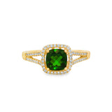 14K Yellow Gold Cushion Russalite And Diamond Halo Ring