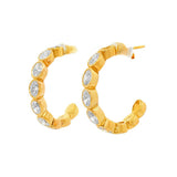 14K Yellow Gold 20Mm Round Contemporary Lab Grown Oval Diamonds Hoop Earrings