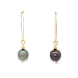 JT ESTATE 14K Yellow Gold Round Black Pearl Dangle Earrings