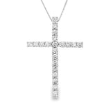 14K White Gold Natural Diamonds Cross Pendant Necklace