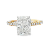 14K Yellow And White Gold 3.07Ct Cushion Lab Grown Diamonds Hidden Halo Engagement Ring