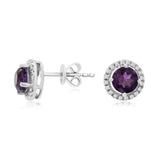 14K White Gold Amethysts Halo Earrings
