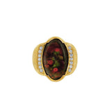 JT ESTATE 14K Yellow Gold Fire Agate And Diamond Cocktail Ring
