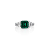 Platinum Emerald Cut Emerald Three Stone Ring