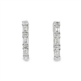 14K White Gold Rectangle Contemporary Natural Diamonds Hoop Earrings