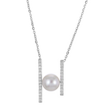 14K White Gold Akoya Pearl Diamond Necklace