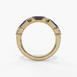 14K White Gold Emerald Cut Sapphire And Diamond Classic Band