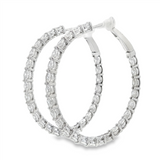 14K White Gold 35Mm Round Inside Out Natural Diamonds Hoop Earrings