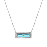 Sterling Silver March Birthstone Simulated Aquamarine Bar Pendant