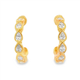 14K Yellow Gold 15Mm Round Contemporary Natural Diamonds Hoop Earrings