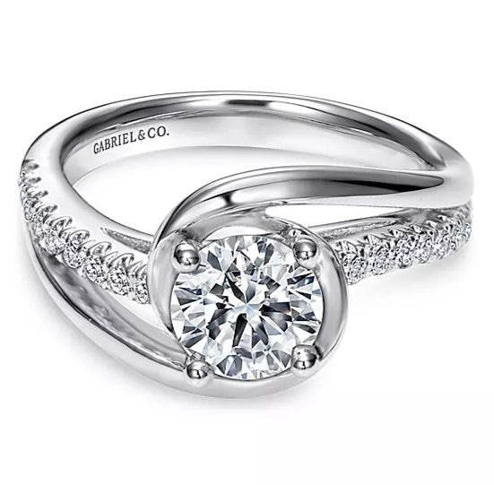 14K White Gold Lucca Round Bypass Diamond Engagement Ring