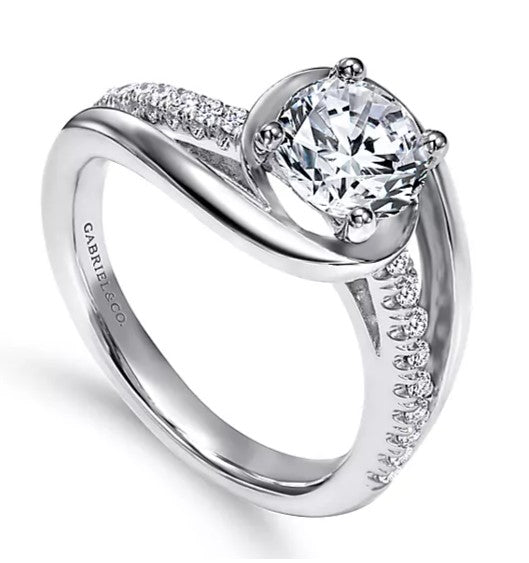 14K White Gold Lucca Round Bypass Diamond Engagement Ring