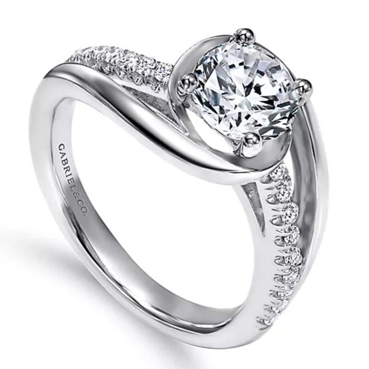 14K White Gold Lucca Round Bypass Diamond Engagement Ring