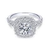14K White Gold Lexie Cushion Double Halo Round Diamond Engagement Ring