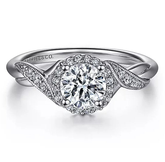 Gabriel & Co. 14K White Gold Shae Vintage Inspired Round Halo Diamond Engagement Ring