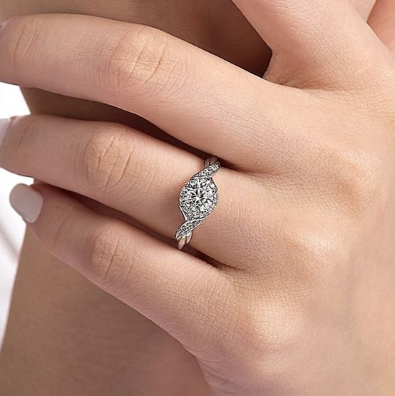 Gabriel & Co. 14K White Gold Shae Vintage Inspired Round Halo Diamond Engagement Ring