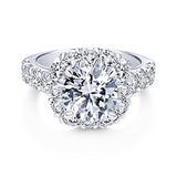 14K White Gold Ivory Cushion Halo Round Diamond Engagement Ring