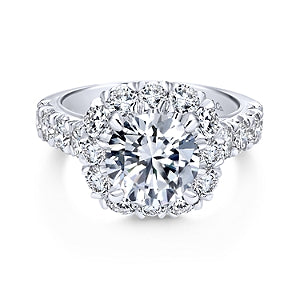 14K White Gold Ivory Cushion Halo Round Diamond Engagement Ring