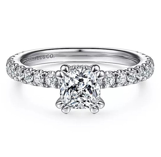 14K White Gold Alina Hidden Halo Cushion Cut Diamond Engagement Ring