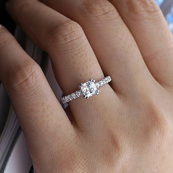 14K White Gold Alina Hidden Halo Cushion Cut Diamond Engagement Ring