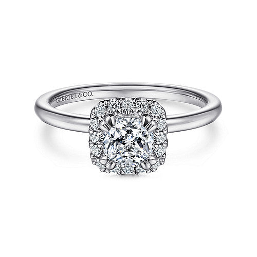 14K Yellow Gold Halo Princess Cut Center Diamond Engagement Ring