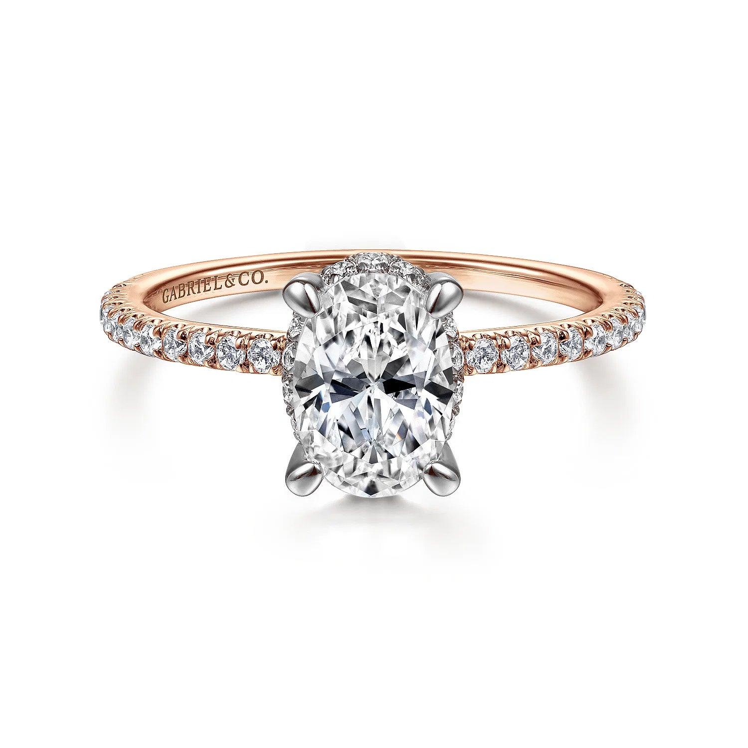 14K Rose And White Gold Hart Hidden Halo Diamond Engagement Ring