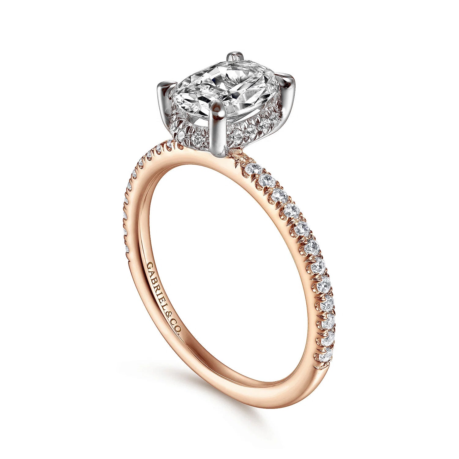 14K Rose And White Gold Hart Hidden Halo Diamond Engagement Ring