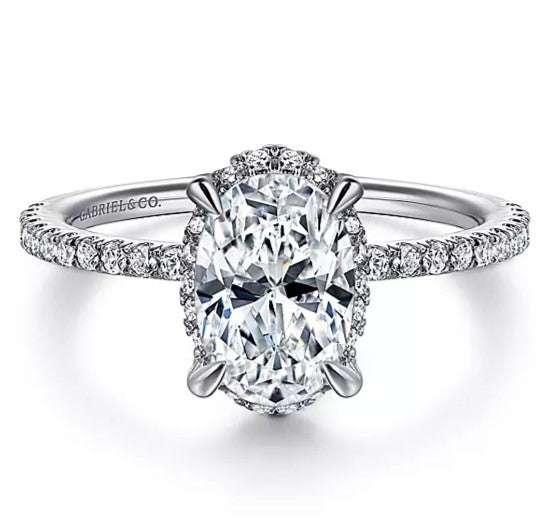14K White Gold ‘Hart’ Hidden Halo Oval Diamond Engagement Ring