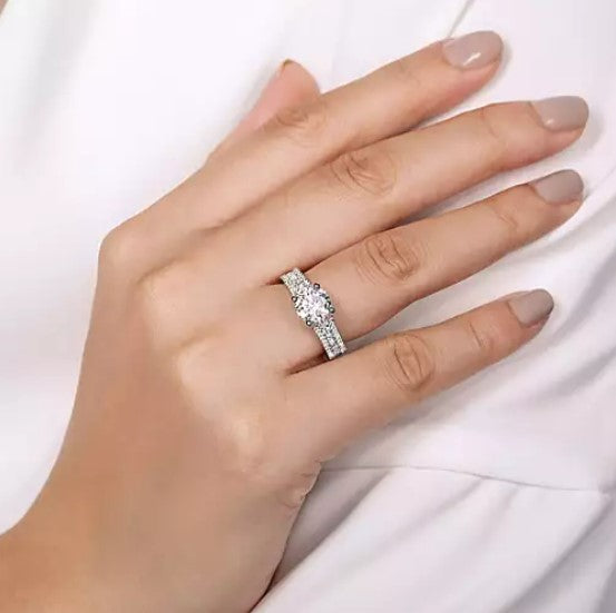 14K White Gold ‘Carver’ Wide Band Engagement Ring by Gabriel & Co.
