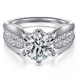 14K White Gold Ember Wide Band Round Diamond Engagement Ring