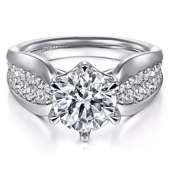 14K White Gold Ember Wide Band Round Diamond Engagement Ring