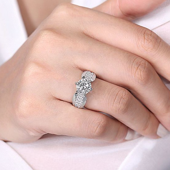 14K White Gold Ember Wide Band Round Diamond Engagement Ring