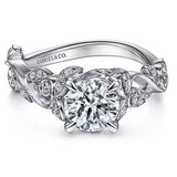 14K White Gold ‘Martedi’ Floral Round Diamond Engagement Ring