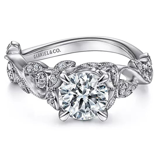 14K White Gold ‘Martedi’ Floral Round Diamond Engagement Ring