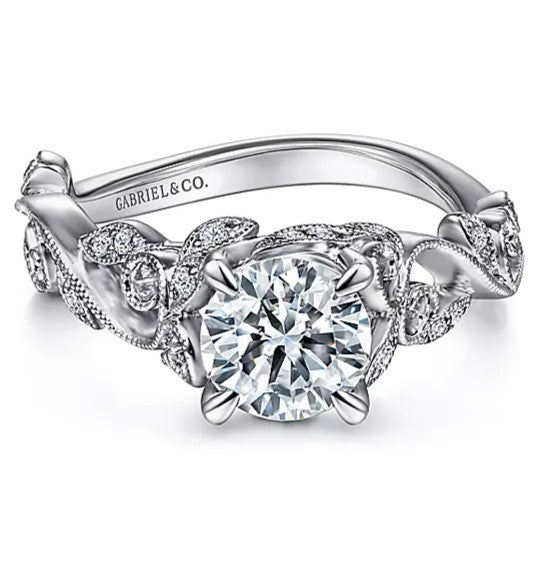 14K White Gold ‘Martedi’ Floral Round Diamond Engagement Ring
