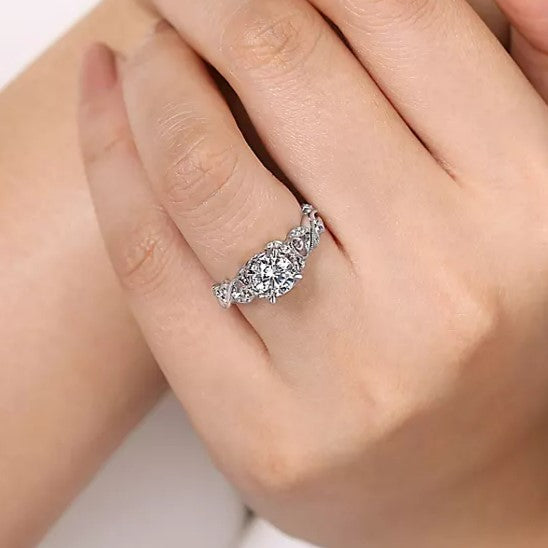 14K White Gold ‘Martedi’ Floral Round Diamond Engagement Ring