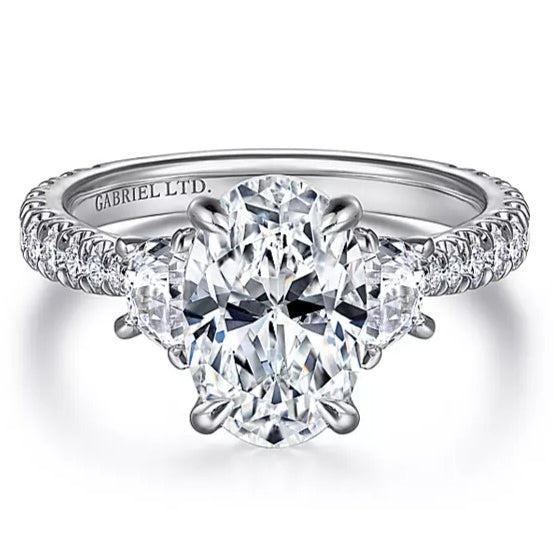 18K White Gold Yasmine Oval Three Stone Diamond Engagement Ring