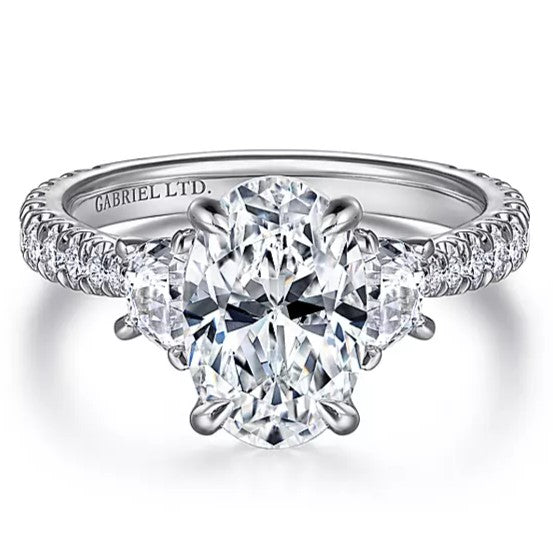 18K White Gold Yasmine Oval Three Stone Diamond Engagement Ring