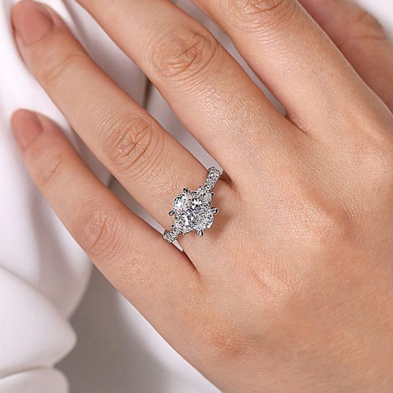 18K White Gold Yasmine Oval Three Stone Diamond Engagement Ring