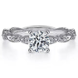 Gabriel & Co. 14K White Gold Sadie Vintage Inspired Round Diamond Engagement Ring