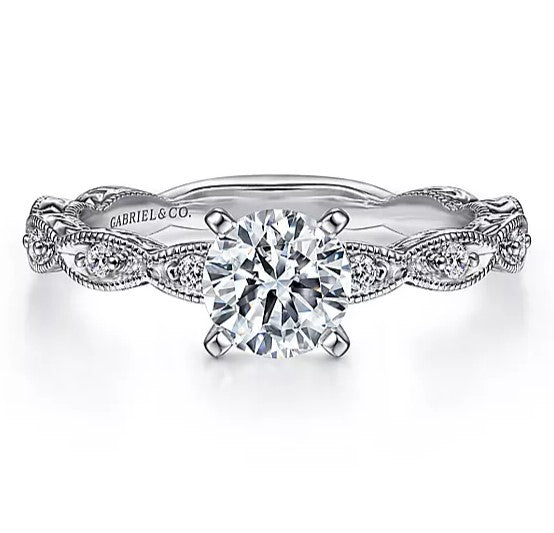 Gabriel & Co. 14K White Gold Sadie Vintage Inspired Round Diamond Engagement Ring