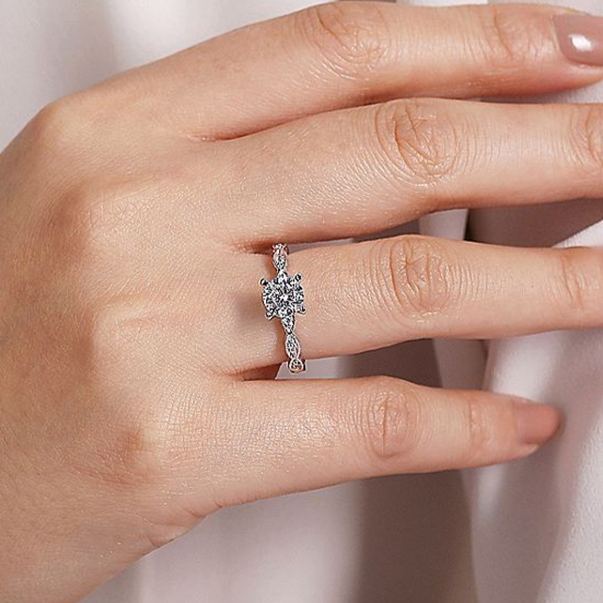 Gabriel & Co. 14K White Gold Sadie Vintage Inspired Round Diamond Engagement Ring