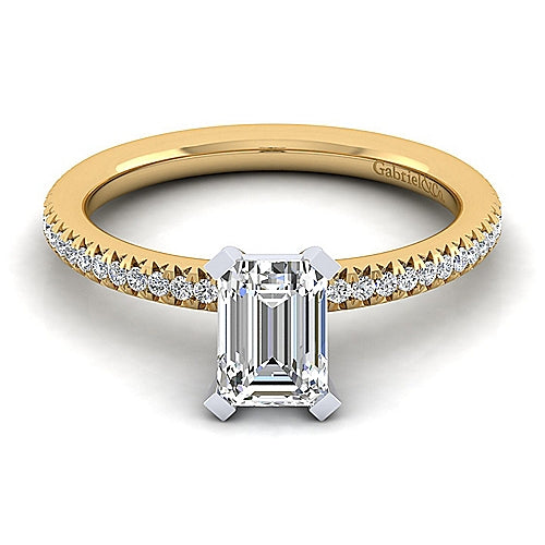 Gabriel & Co. 14K Yellow And White Gold Straight Emerald Shaped Diamond Engagement Ring