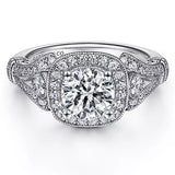 14K White Gold Delilah Cushion Halo Round Diamond Engagement Ring