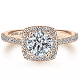 Gabriel & Co. 14K Rose Gold ‘Michaela’ Cushion Halo Round Diamond Engagement Ring