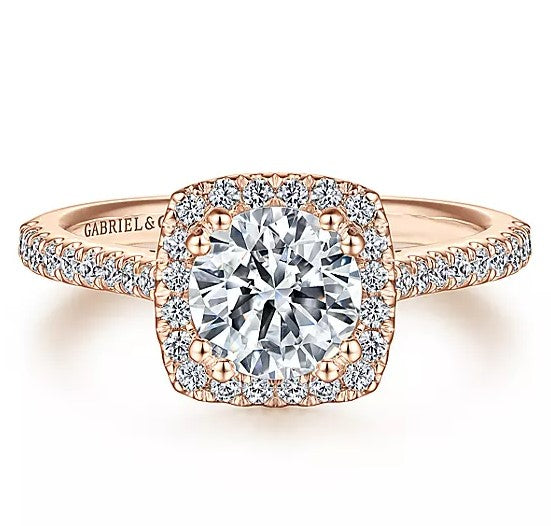 Gabriel & Co. 14K Rose Gold ‘Michaela’ Cushion Halo Round Diamond Engagement Ring